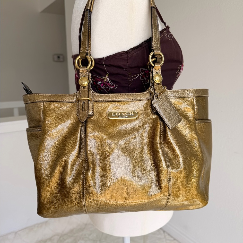 Coach Metallic Gold Leather Shoulder Tote